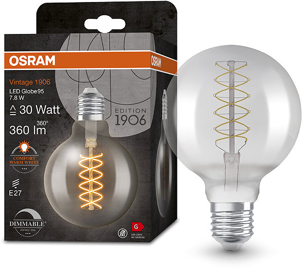 LED bulb OSRAM dimmable LED bulb E27 7,8 W VINTAGE GLOBE, warm white .