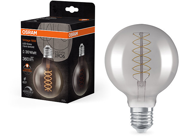 LED bulb OSRAM dimmable LED bulb E27 7,8 W VINTAGE GLOBE, warm white .