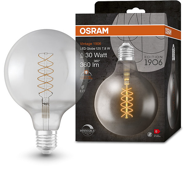 LED bulb OSRAM dimmable LED smoke lamp 7,8 W VINTAGE, warm white .