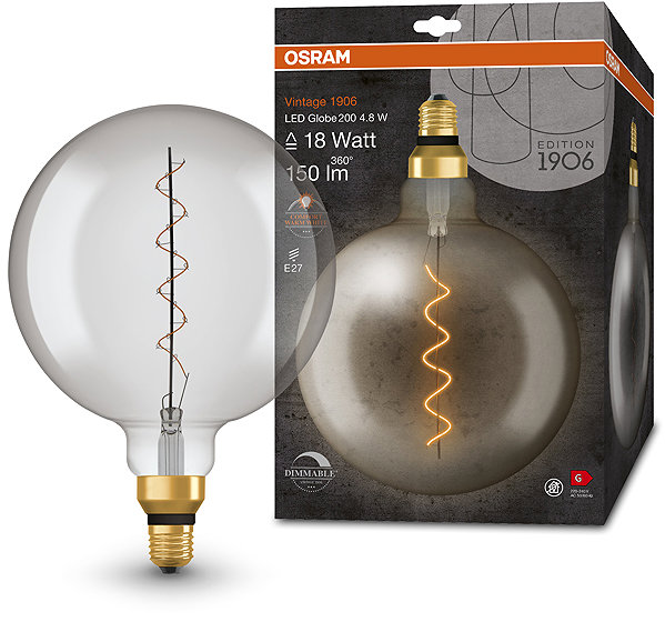 LED bulb OSRAM dimmable LED bulb E27 4,8 W BIG GLOBE, warm white .