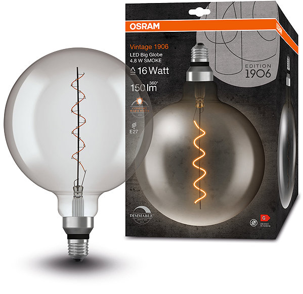 LED bulb OSRAM dimmable LED bulb E27 4,8 W BIG GLOBE, warm white .