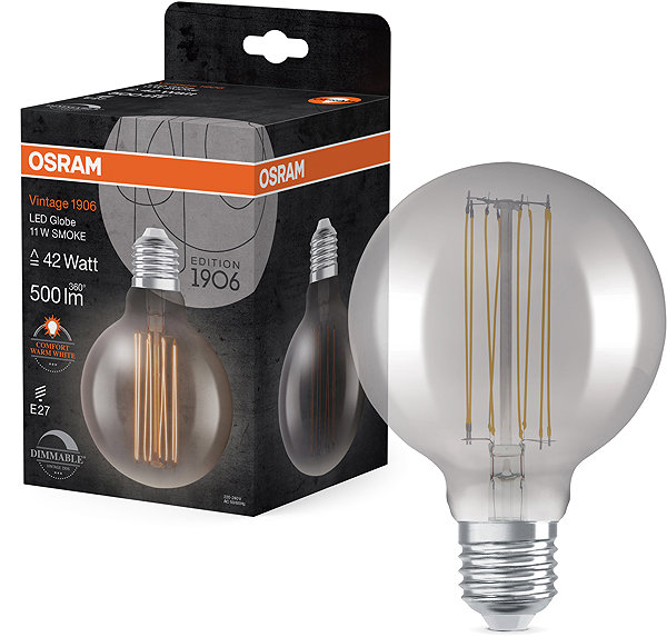 LED bulb OSRAM dimmable LED dimmable bulb E27 11 W VINTAGE GLOBE, warm white .