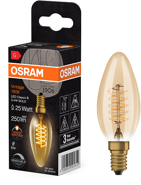 LED bulb OSRAM candle vintage LED bulb E14 3,4 W CLASSIC B, warm white .