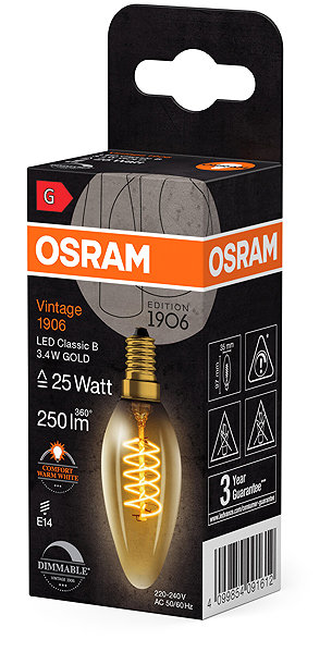 LED bulb OSRAM candle vintage LED bulb E14 3,4 W CLASSIC B, warm white .