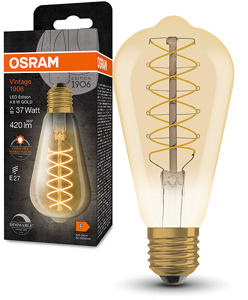 LED bulb OSRAM dimmable vintage LED bulb E27 4,8 W EDISON, warm white .