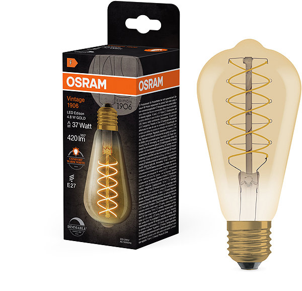 LED bulb OSRAM dimmable vintage LED bulb E27 4,8 W EDISON, warm white .