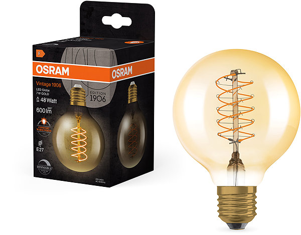 LED bulb OSRAM dimmable LED bulb E27 7 W VINTAGE GLOBE, warm white .