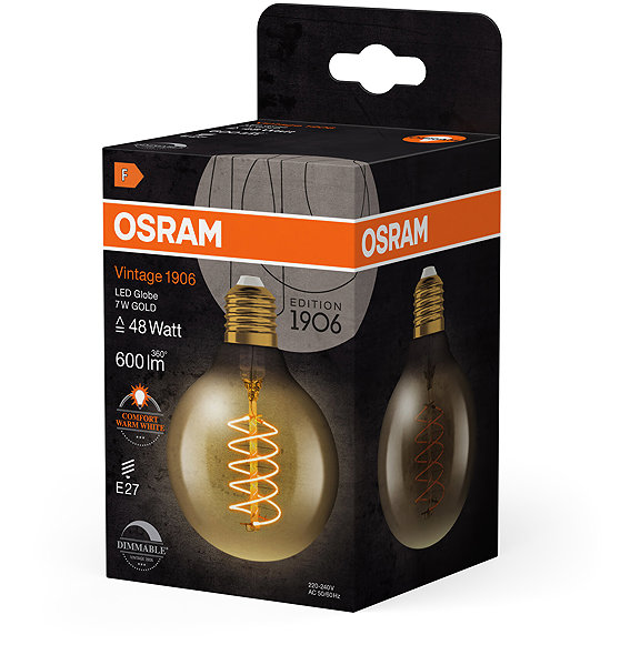 LED bulb OSRAM dimmable LED bulb E27 7 W VINTAGE GLOBE, warm white .