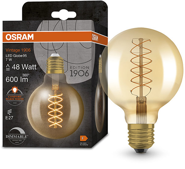 LED bulb OSRAM gold dimmable LED bulb E27 7 W VINTAGE, warm white .