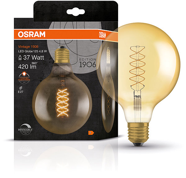 LED bulb OSRAM gold dimmable LED bulb E27 7 W GLOBE VINTAGE, warm white .