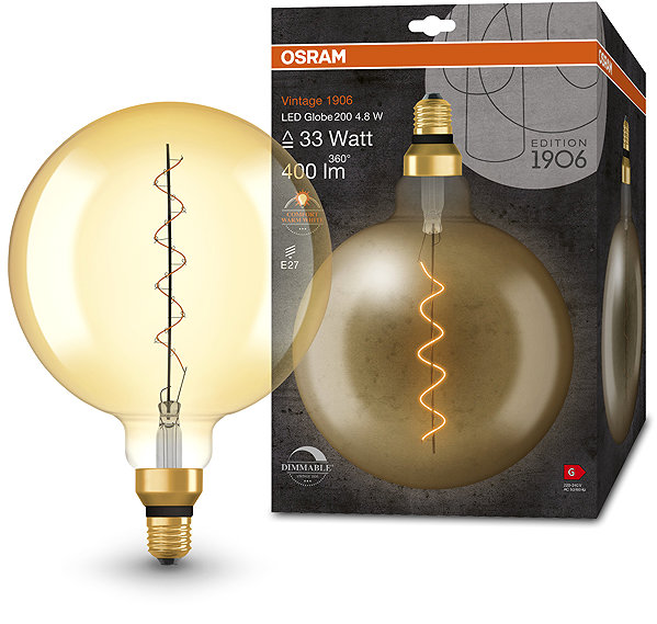 LED-Birne OSRAM Gold Vintage dimmbare LED-Birne E27 4,8 W GLOBE, warmweiß ...
