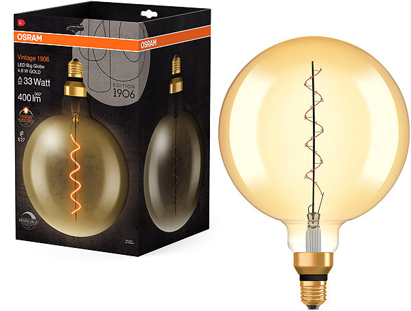LED-Birne OSRAM Gold Vintage dimmbare LED-Birne E27 4,8 W GLOBE, warmweiß ...