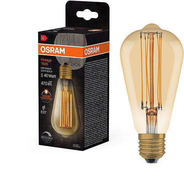 LED bulb OSRAM dimmable vintage LED bulb E27 5,8 W EDISON, warm white .