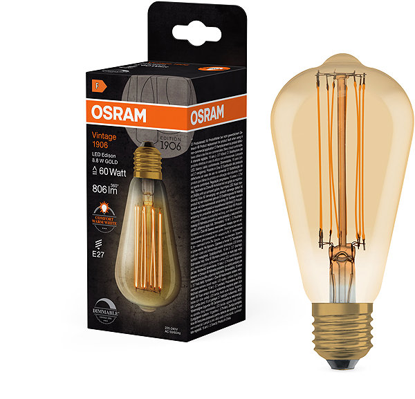 LED bulb OSRAM dimmable vintage LED bulb E27 8,8 W EDISON, warm white .