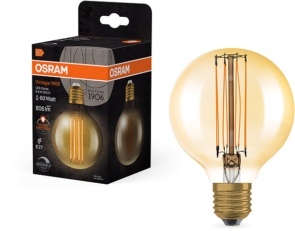 LED bulb OSRAM spherical LED dimmable bulb E27 8,8 W VINTAGE, warm white .