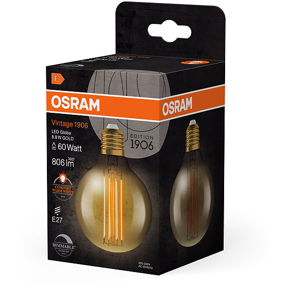 LED bulb OSRAM spherical LED dimmable bulb E27 8,8 W VINTAGE, warm white .