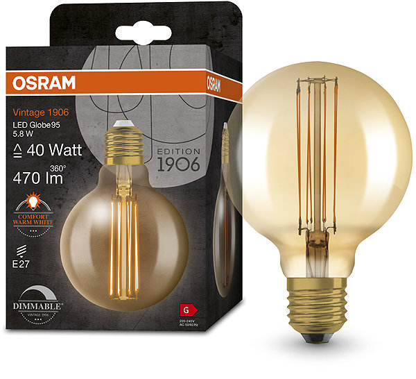 LED bulb OSRAM gold vintage LED bulb E27 5,8 W GLOBE, warm white .