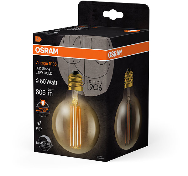 LED bulb OSRAM gold vintage LED bulb E27 8,8 W GLOBE, warm white .