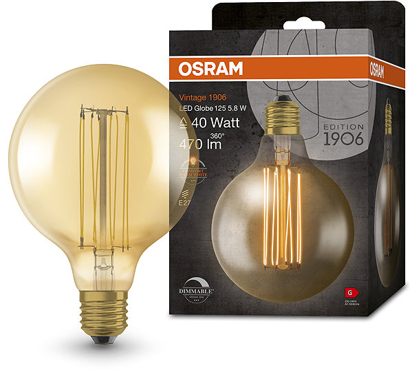LED bulb OSRAM gold dimmable vintage LED bulb E27 5,8 W GLOBE, warm white .