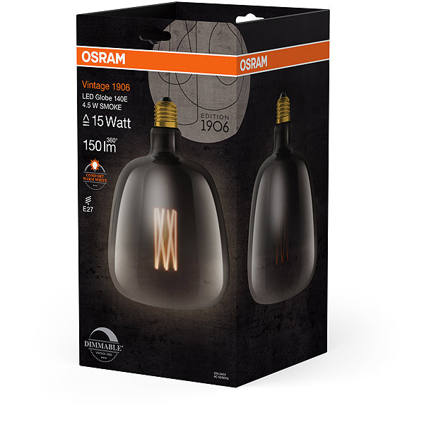 LED bulb OSRAM dimmable LED vintage bulb E27 4,5 W GLOBE, warm white .