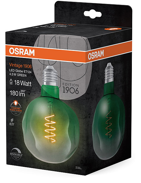 LED bulb OSRAM green vintage LED bulb E27 4,5 W GLOBE, warm white .