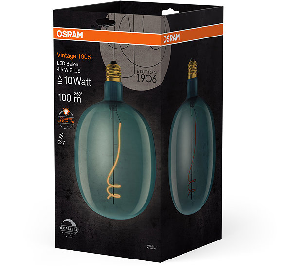 LED bulb OSRAM blue balloon LED dimmable bulb E27 4,5 W VINTAGE, warm white .