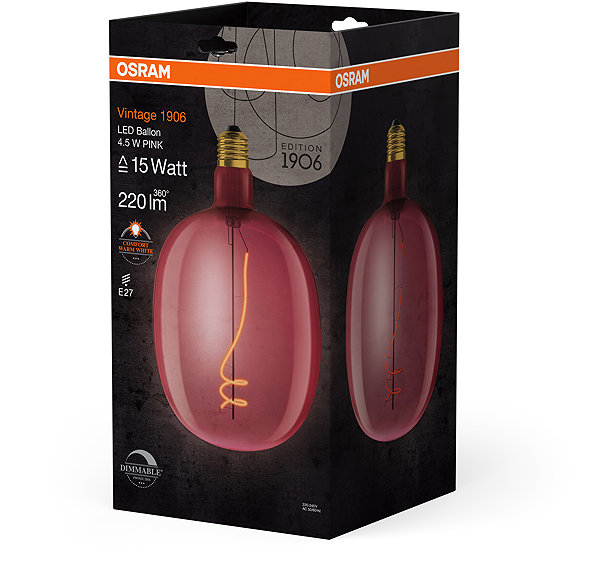 LED bulb OSRAM pink balloon LED dimmable bulb E27 4,5 W VINTAGE, warm white .
