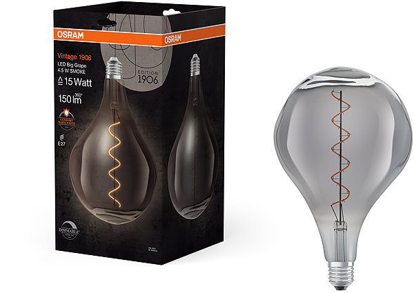 LED bulb OSRAM dimmable dimmable LED bulb E27 4,5 W BIG GRAPE, warm white .