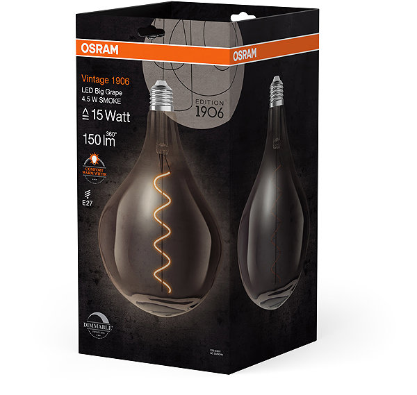 LED bulb OSRAM dimmable dimmable LED bulb E27 4,5 W BIG GRAPE, warm white .