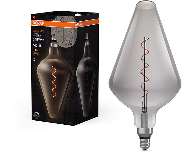 LED bulb OSRAM dimmable LED bulb E27 4 W VINTAGE CONE, warm white .