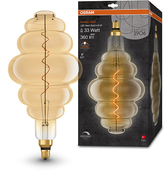 LED bulb OSRAM Vintage LED bulb E27 4,8 W GOLD VINTAGE, warm white .