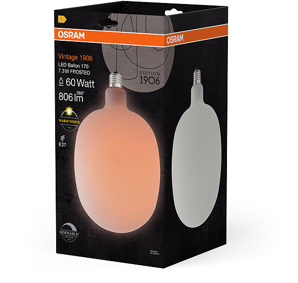 LED bulb OSRAM frosted LED bulb E27 7.3W VINTAGE BALLON, warm white .