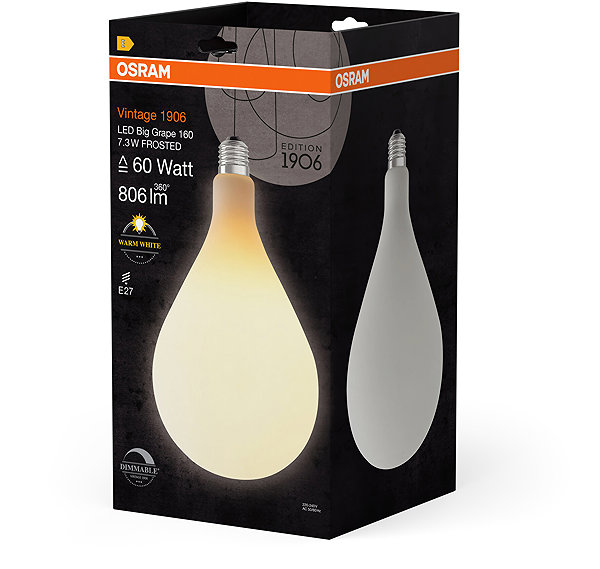 LED bulb OSRAM frosted LED bulb E27 7.3W VINTAGE BIG GRAPE, warm white .