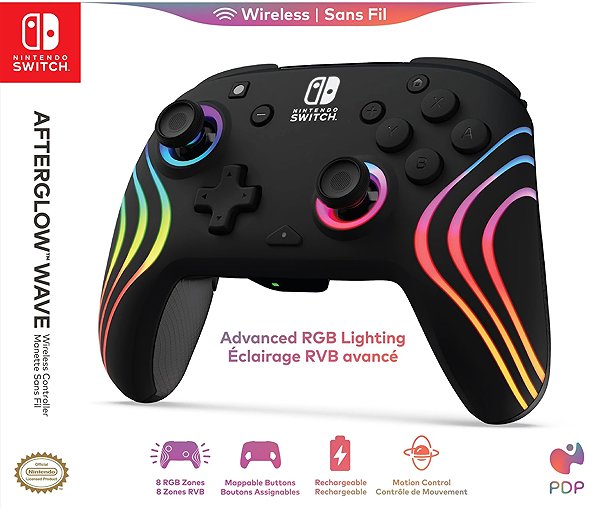Gamepad PDP Afterglow Wave Wireless Controller - Black - Nintendo Switch ...