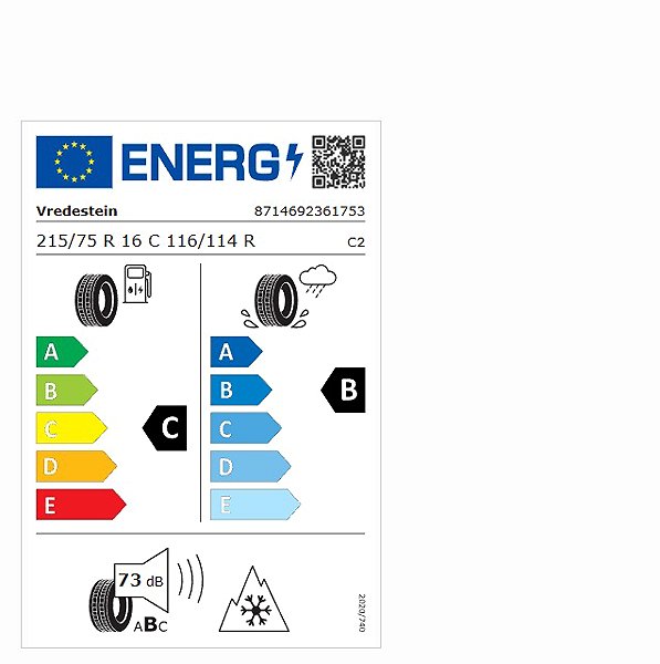 Zimní pneumatika Vredestein Comtrac 2 Winter+ 215/75 R16 C 116/114 R Energetický štítek