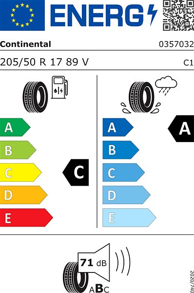 Letná pneumatika Continental PremiumContact 6 205/50 R17 89 V Energetický štítok
