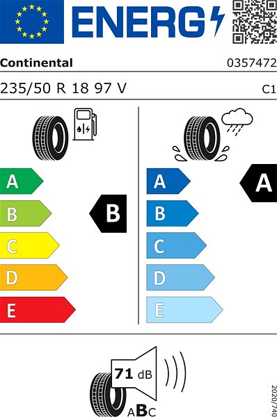 Letná pneumatika Continental PremiumContact 6 235/50 R18 97 V Energetický štítok