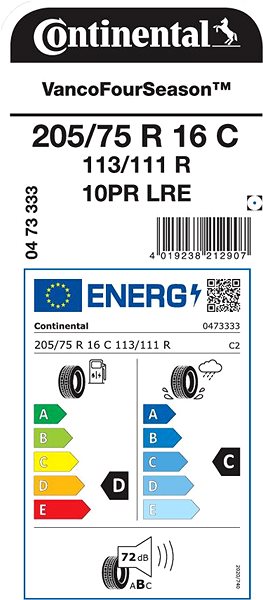 Celoročná pneumatika Continental Vanco FourSeason 205/75 R16 C 113/111 R Energetický štítok