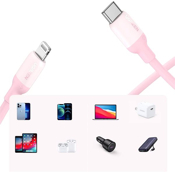 Data Cable UGREEN USB-C to Lightning Silicone Cable 1m (Pink) ...
