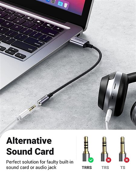 Adapter UGREEN USB 2.0 to 3.5mm Audio Adapter Aluminum Alloy 25cm (Dark Gray) Lifestyle