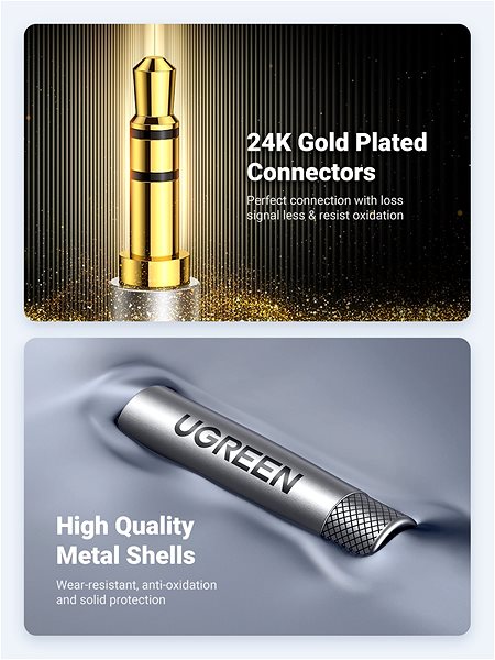AUX Cable UGREEN 3.5mm Metal Connector Alu Case Braided Audio Cable 2m Features/technology