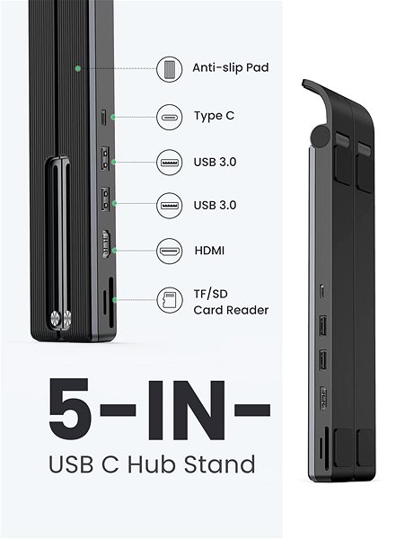 Port Replicator UGREEN USB-C Hub/Ultra-Slim Laptop Stand (HDMI, SD, USB-A) Connectivity (ports)