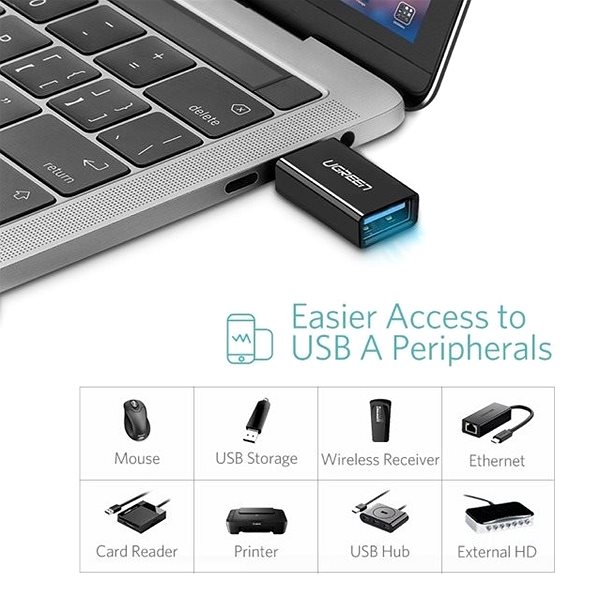 Adapter Ugreen USB-C 3.1 (M) to USB 3.0 (F) OTG Adapter Black Lifestyle