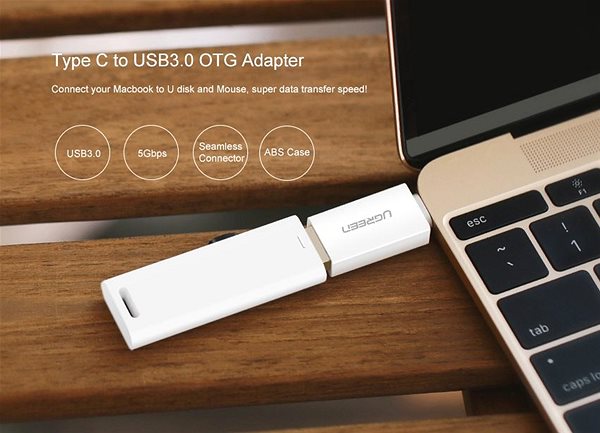 Adapter Ugreen USB-C 3.1 (M) to USB 3.0 (F) OTG Adapter White Lifestyle