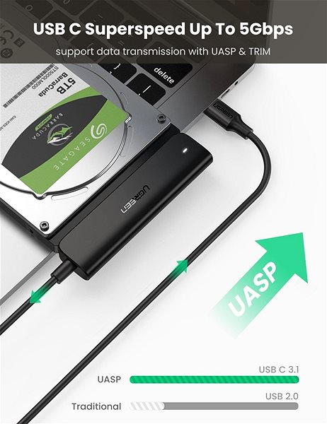 Adapter Ugreen USB-C 3.1 to SATA III Adapter Cable for 2.5“ HDD / SSD Black 0.5m Lifestyle