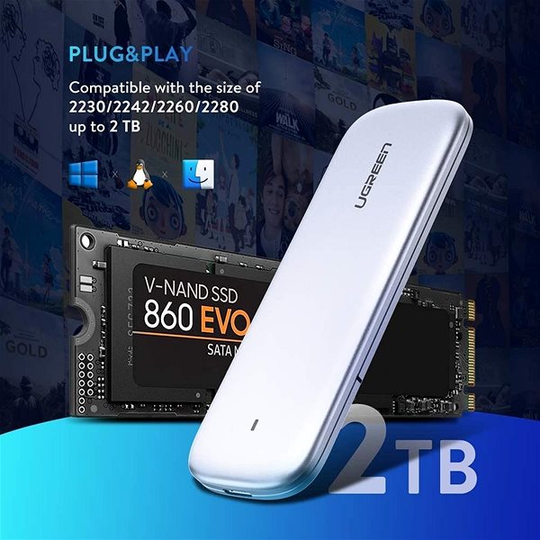 Külső merevlemez ház Ugreen M.2 SATA NGFF SSD (Key B+M) merevlemez-ház (5Gbps) Jellemzők/technológia