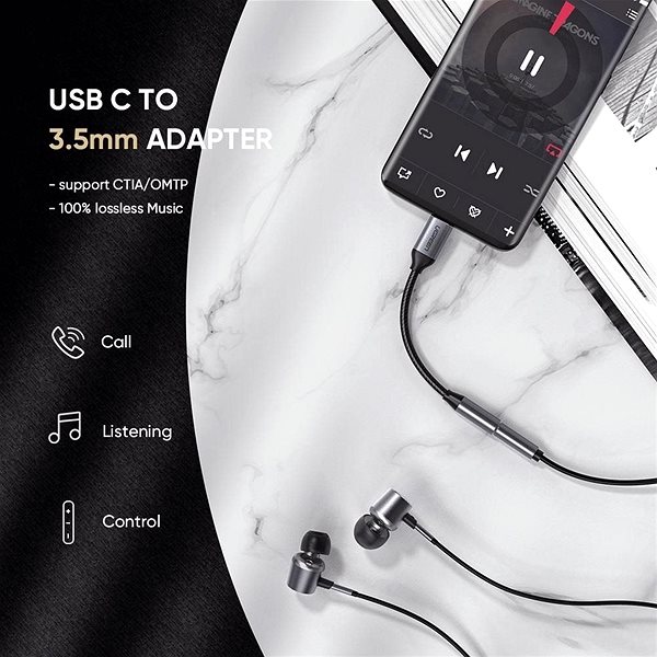 Adapter Ugreen Type-C (USB-C) to 3.5 mm Jack (F) Audio Adapter Silver 0.1 m Lifestyle