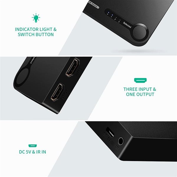 Switch Ugreen HDMI 3-In-1 Out Switcher Black Connectivity (ports)