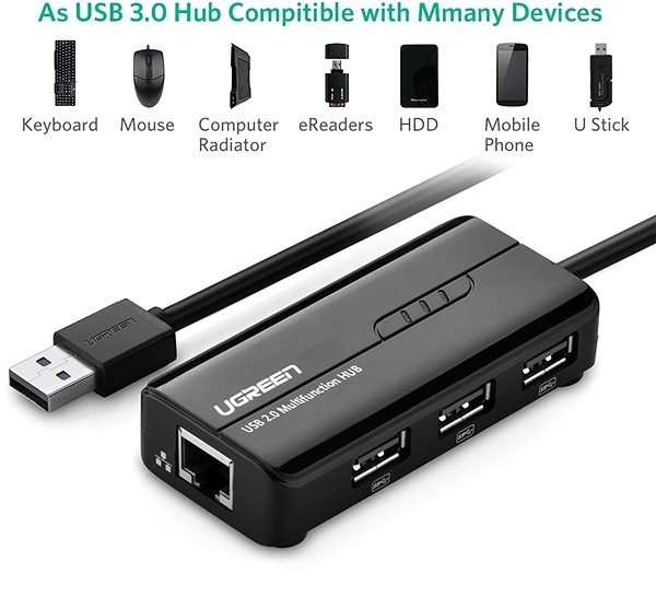 USB Hub Ugreen USB-A Hub to Ethernet + 3 x USB-A 2.0 Jellemzők/technológia