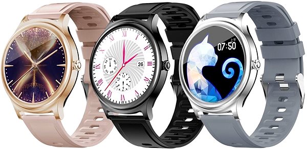 Smartwatch WowME Roundwatch schwarz/pink Seitlicher Anblick